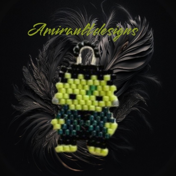 Flat beaded Baby Frankenstein earrings - Picture 2 of 2